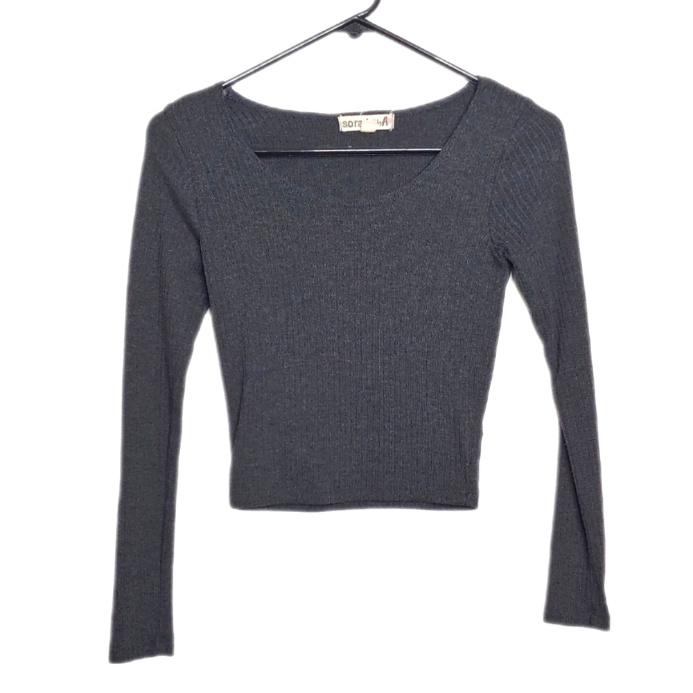 S.o.r.a.d. by Atv Kohls Women's Gray Ribbed Long Sleeve Crop Top Size Small